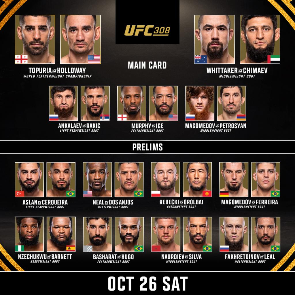 UFC 308 - Programme et diffusion Live Stream | Abu Dhabi