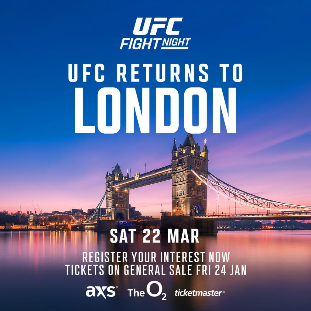 L’UFC de retour à Londres le 22 mars 2025 : des combats en prime time pour les fans britanniques !