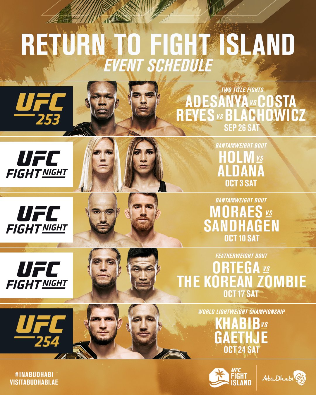 UFC Fight island - Abu Dhabi - Le programme septembre/octobre