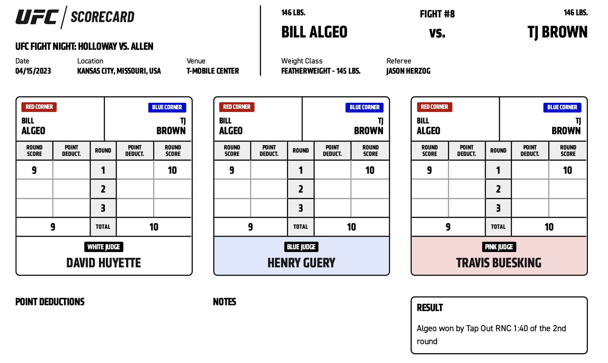 UFC on ESPN 44 - TJ Brown vs Bill Algeo